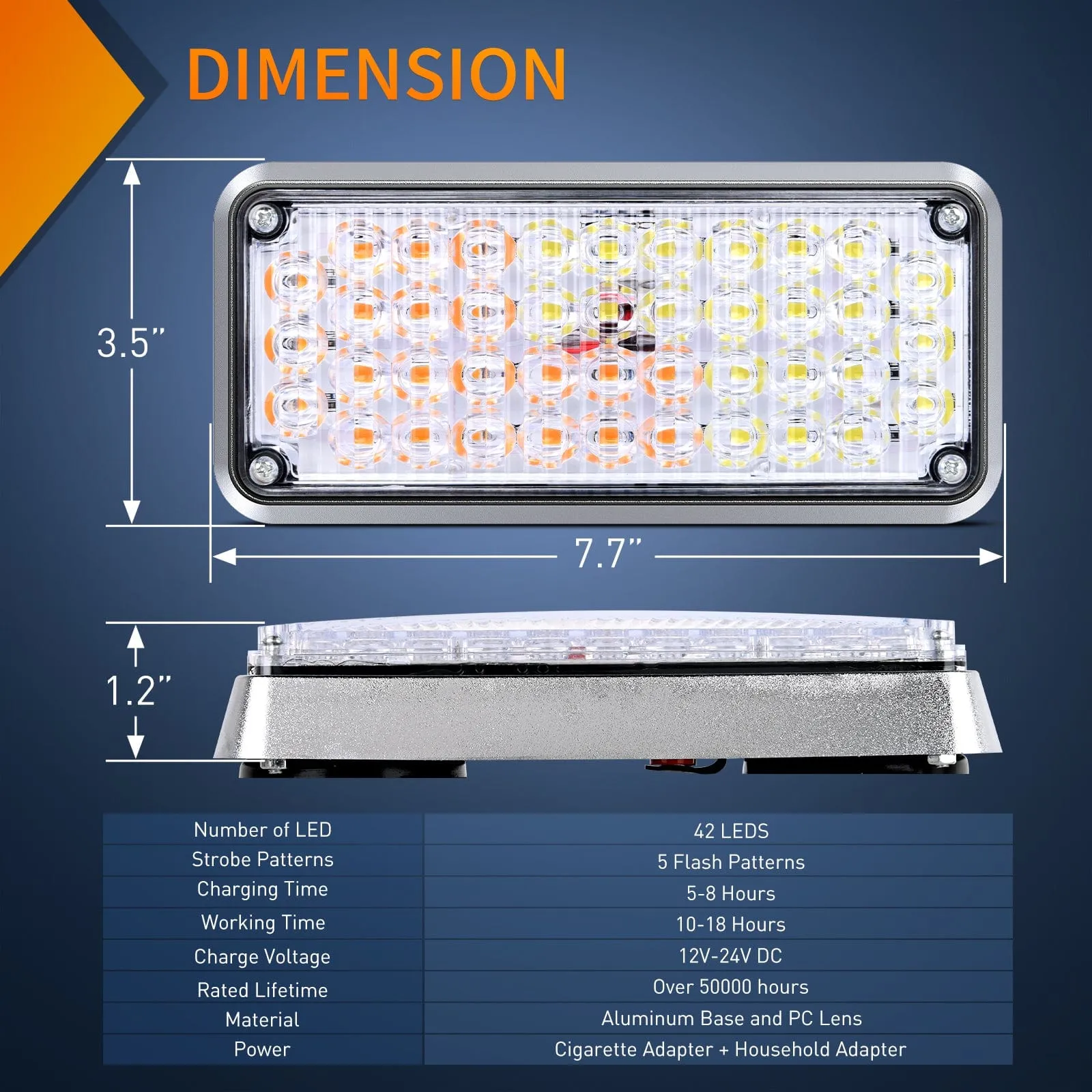 42LED Amber White Wireless Magnetic Strobe Lights Surface Mount Waterproof 5 Patterns (Pair)