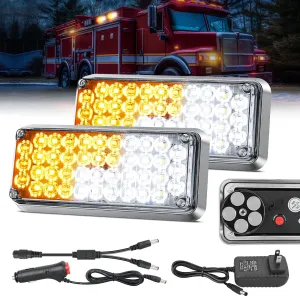 42LED Amber White Wireless Magnetic Strobe Lights Surface Mount Waterproof 5 Patterns (Pair)