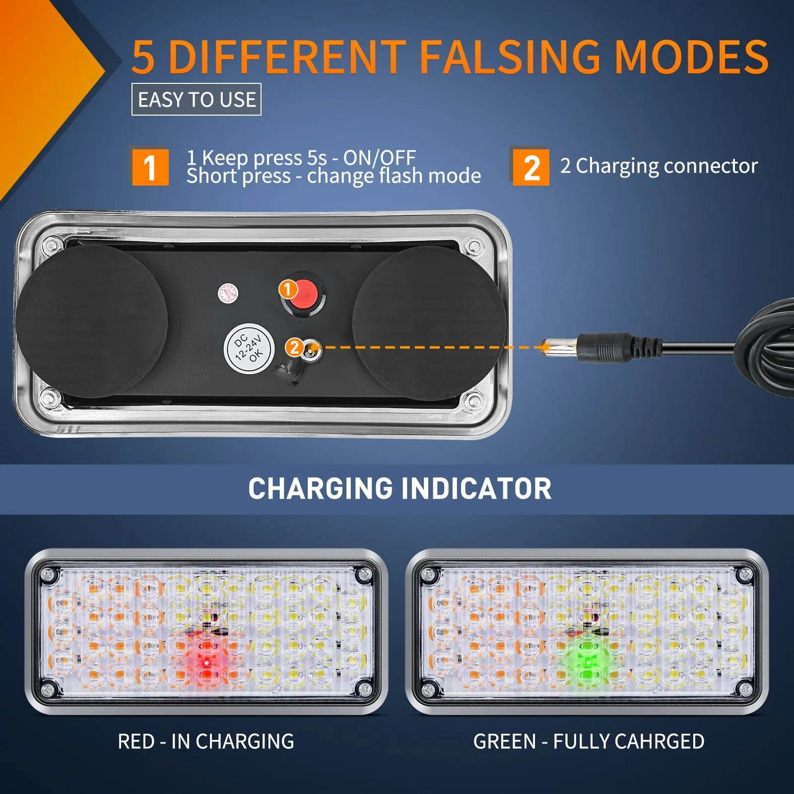 42LED Amber White Wireless Magnetic Strobe Lights Surface Mount Waterproof 5 Patterns (Pair)