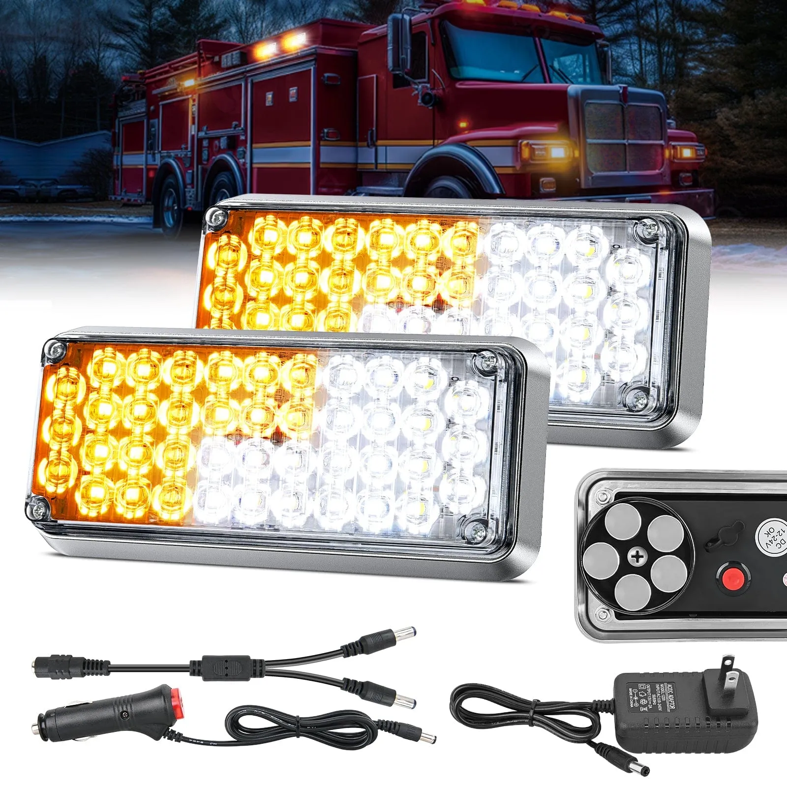42LED Amber White Wireless Magnetic Strobe Lights Surface Mount Waterproof 5 Patterns (Pair)