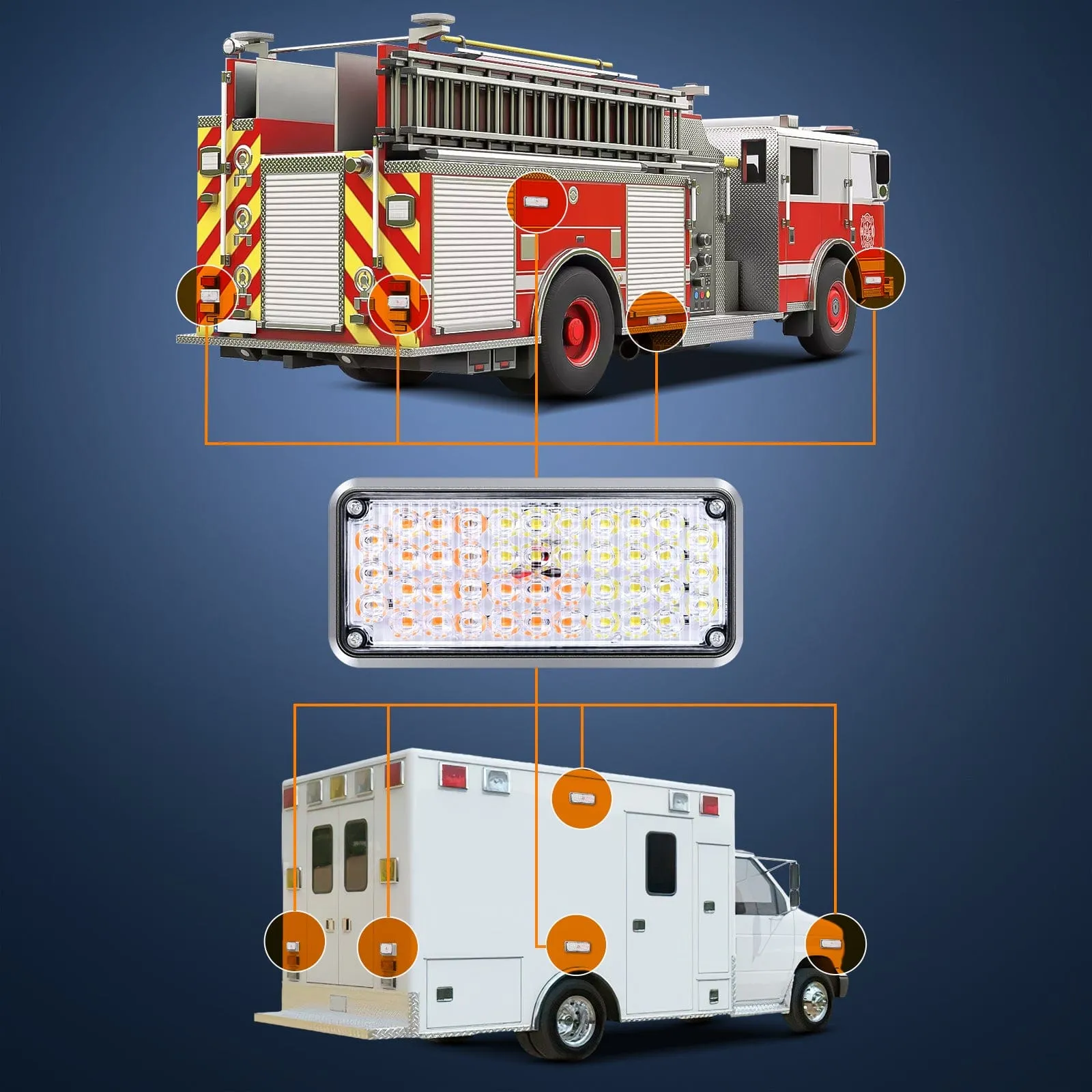 42LED Amber White Wireless Magnetic Strobe Lights Surface Mount Waterproof 5 Patterns (Pair)