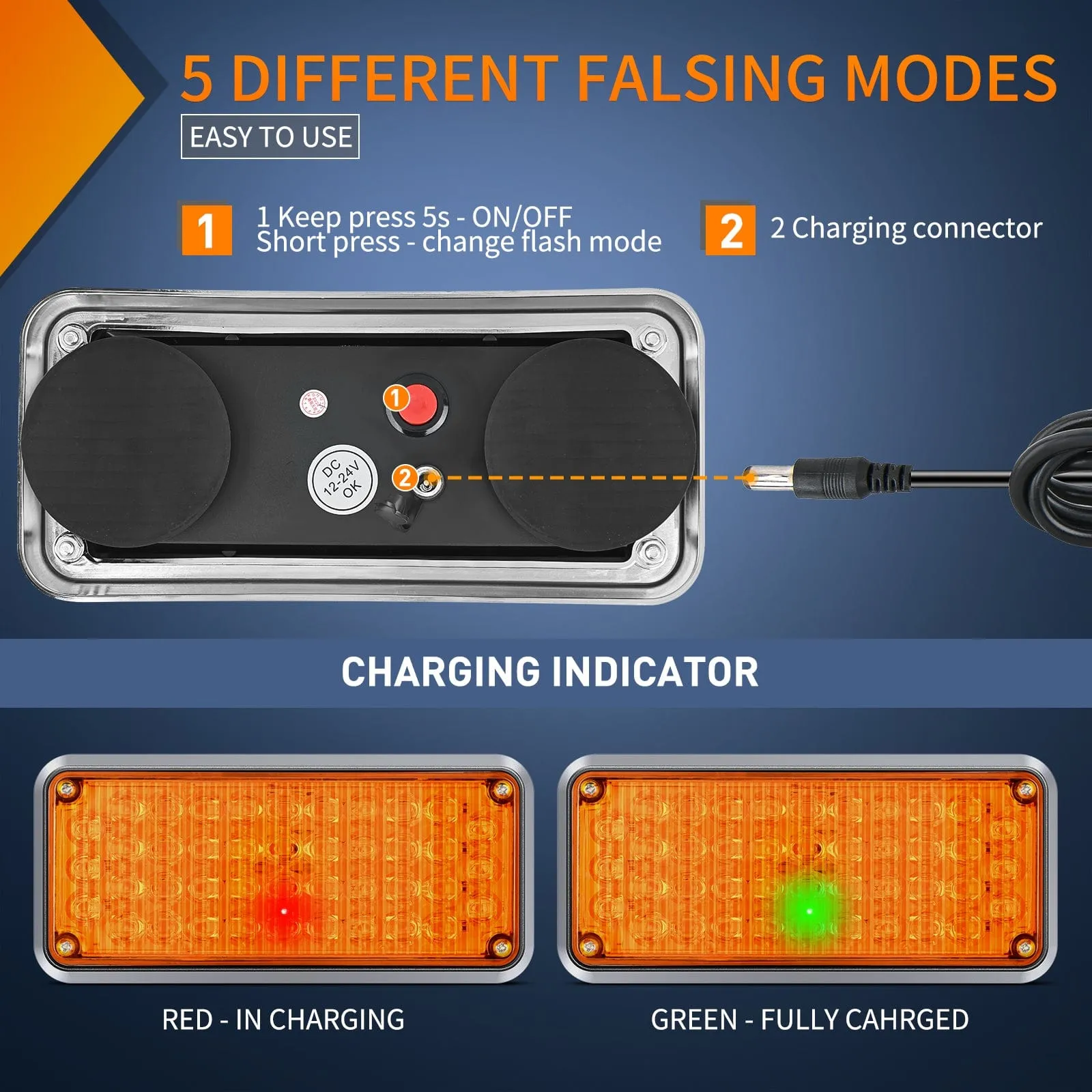 42LED Amber Wireless Magnetic Strobe Lights Surface Mount Waterproof 5 Patterns (Pair)