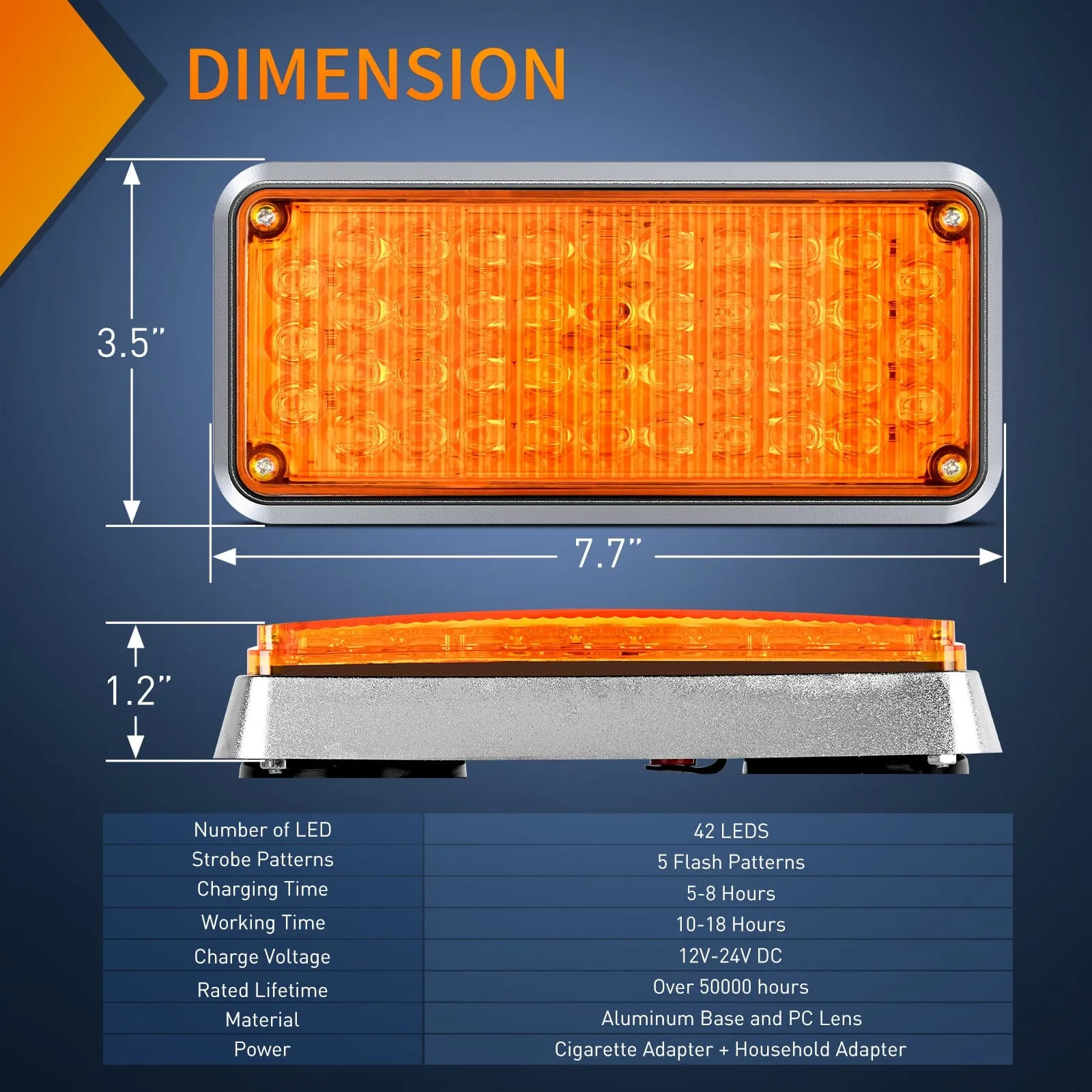 42LED Amber Wireless Magnetic Strobe Lights Surface Mount Waterproof 5 Patterns (Pair)